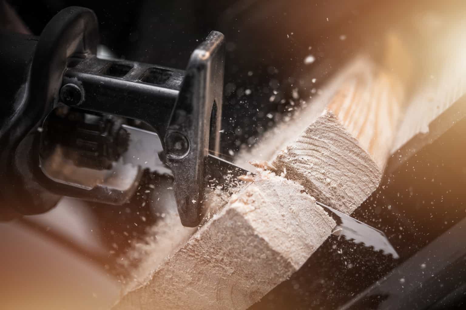 Close up of a reciprocating saw in action