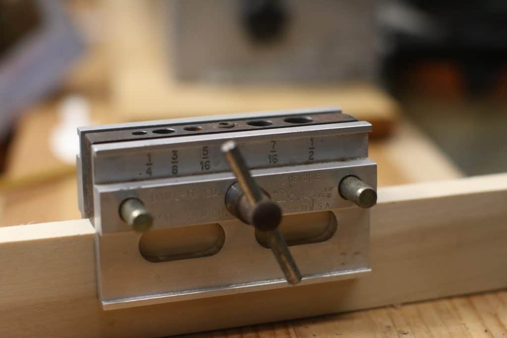 Close up of a dowel jig