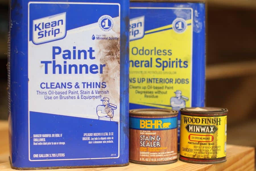 Paint thinner, mineral spirit cans, and wood stain products